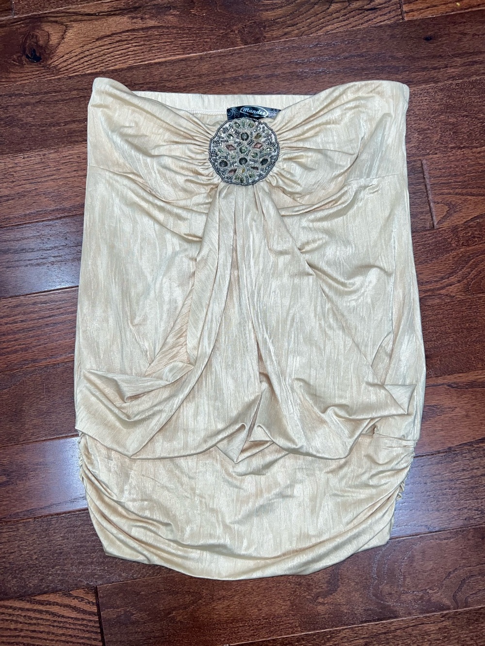 mandee Gold-Tone Strapless Top with Jeweled Medallion